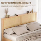 Letto a piattaforma in rattan Full Size con mobili contenitori
