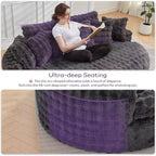 Divano rotondo oversize da 83" con 6 cuscini – Chaise longue per camera da letto e soggiorno