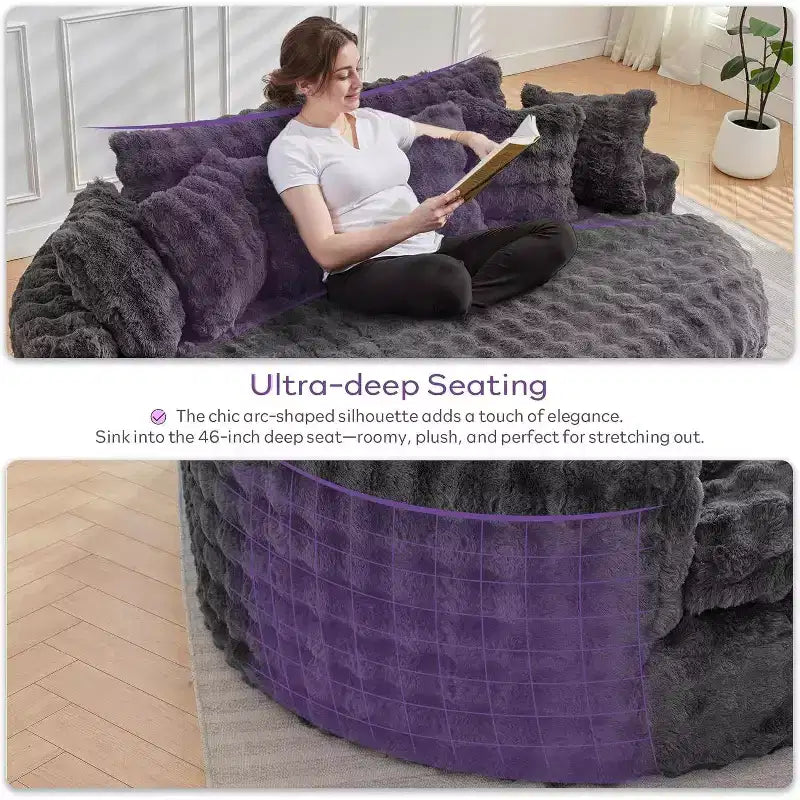 Divano rotondo oversize da 83" con 6 cuscini – Chaise longue per camera da letto e soggiorno