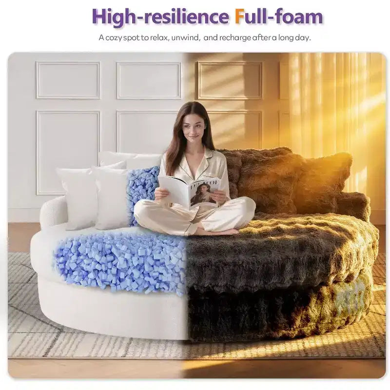Divano rotondo oversize da 83" con 6 cuscini – Chaise longue per camera da letto e soggiorno