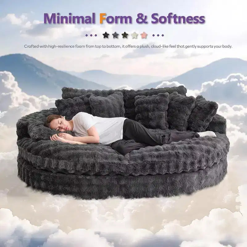 Divano rotondo oversize da 83" con 6 cuscini – Chaise longue per camera da letto e soggiorno