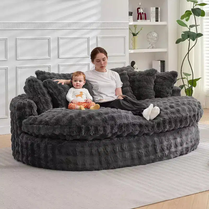 Divano rotondo oversize da 83" con 6 cuscini – Chaise longue per camera da letto e soggiorno