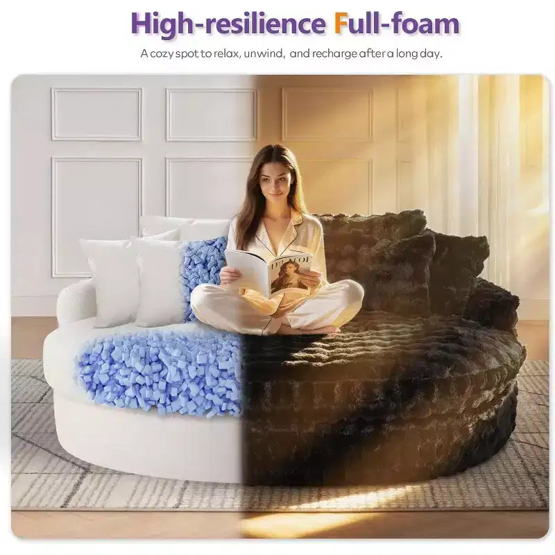 Divano rotondo oversize da 83" con 6 cuscini – Chaise longue per camera da letto e soggiorno