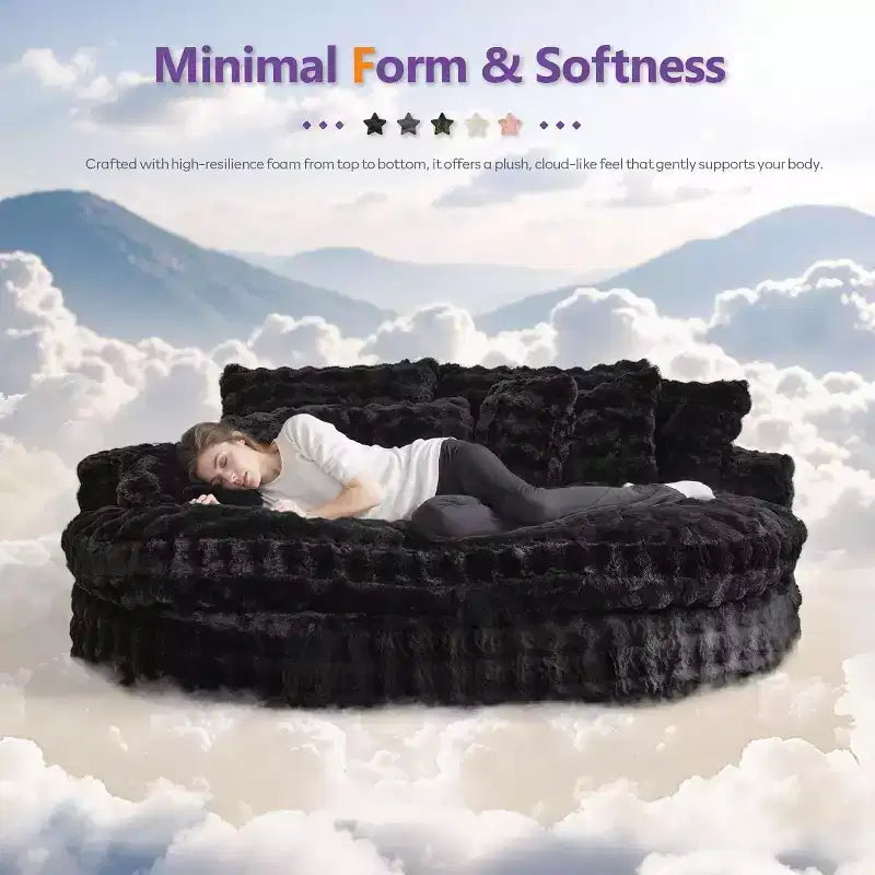 Divano rotondo oversize da 83" con 6 cuscini – Chaise longue per camera da letto e soggiorno