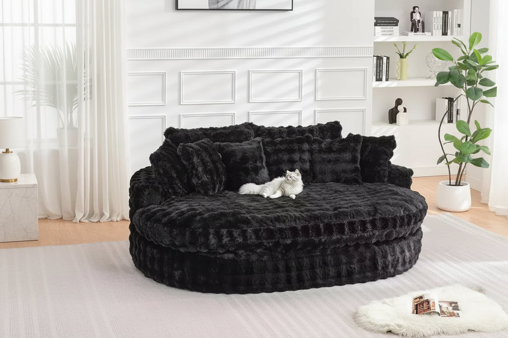 Divano rotondo oversize da 83" con 6 cuscini – Chaise longue per camera da letto e soggiorno