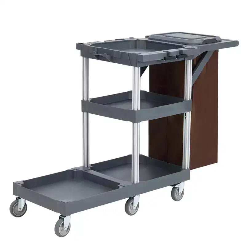 Carrello di Pulizia a 3 Ripiani con Sacco della Spazzatura da 60 Litri, Capacità di 75 kg, 6 Ruote Silenziose