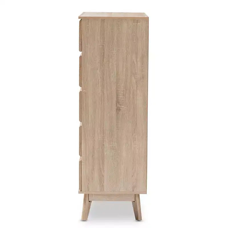 Cassettiera moderna di metà secolo a 5 cassetti con finitura in rovere chiaro