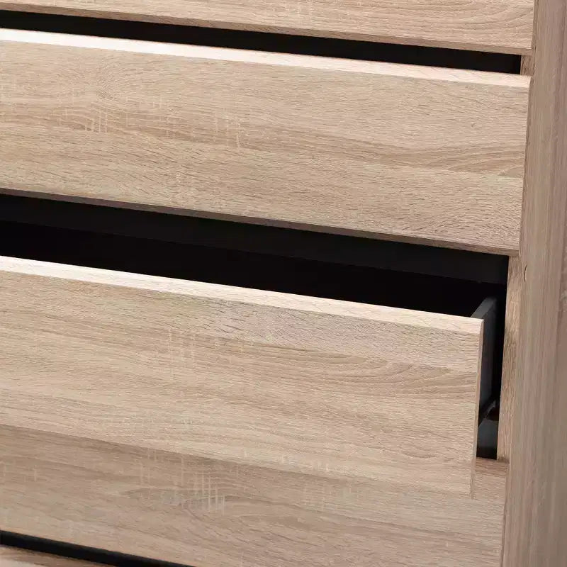 Cassettiera moderna di metà secolo a 5 cassetti con finitura in rovere chiaro