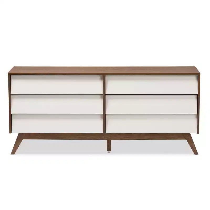 Cassettiera a 6 cassetti Mid-Century Modern – Due tonalità Noce e Bianco