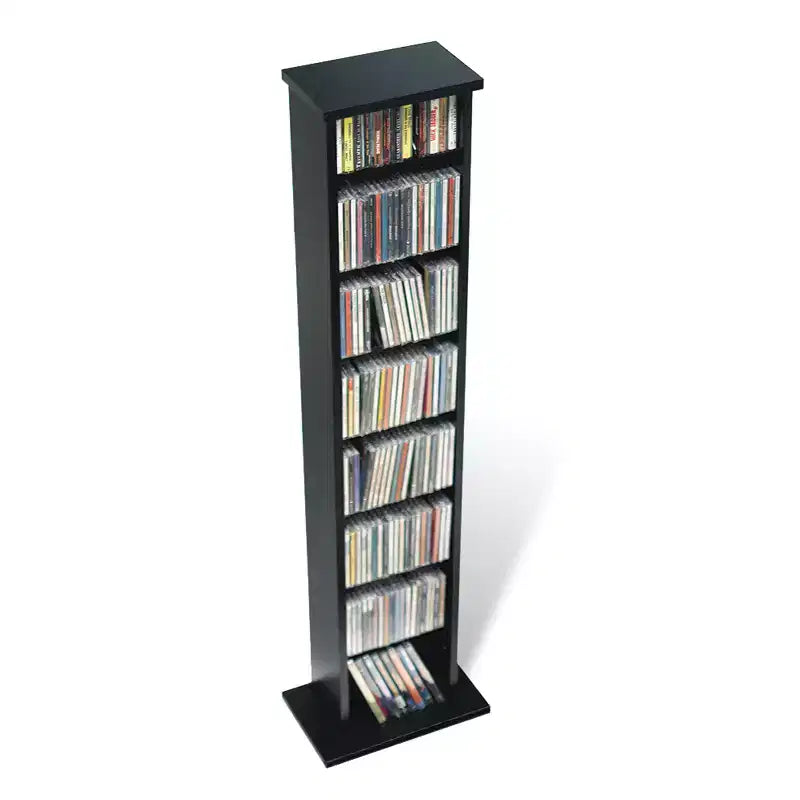 Torre di archiviazione multimediale sottile – Nera, armadietto multimediale a 7 ripiani con ripiani regolabili