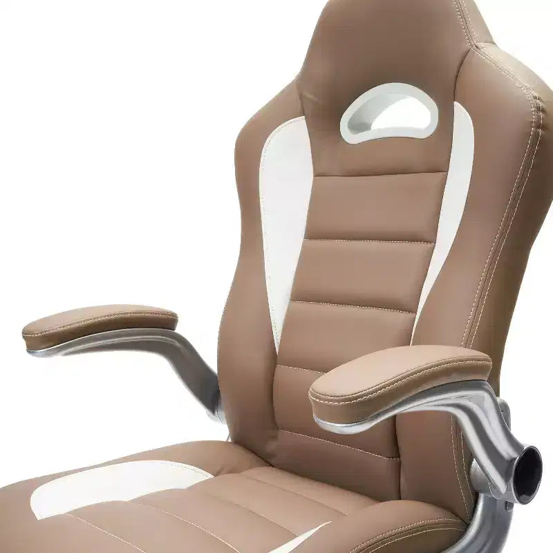 Sedia da Ufficio Direzionale Stile Racing con Braccioli Regolabili e Base Girevole, Cammello