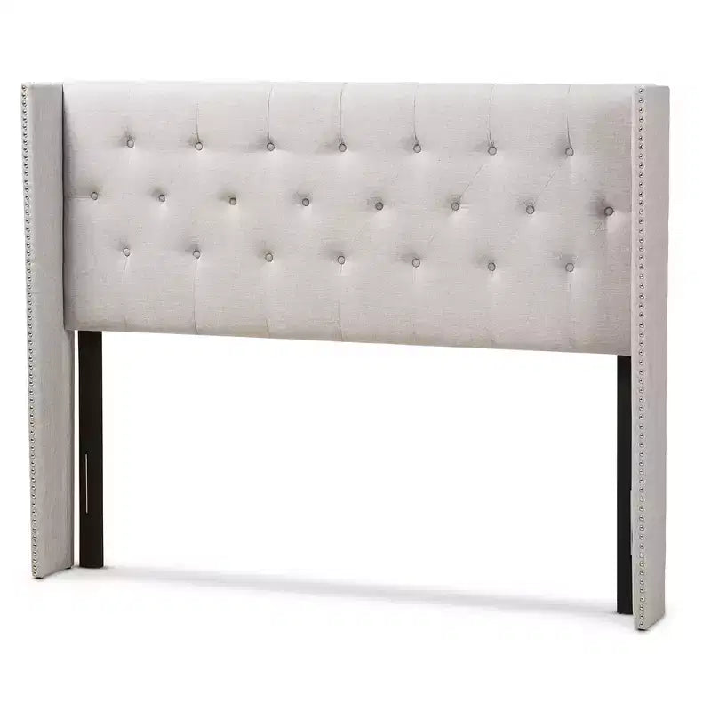 Ally Modern and Contemporary Fabric Button Tufted Nail Head Winged Headboard King Light Beige Gray - Baxton Studio: Polyester Upholstery