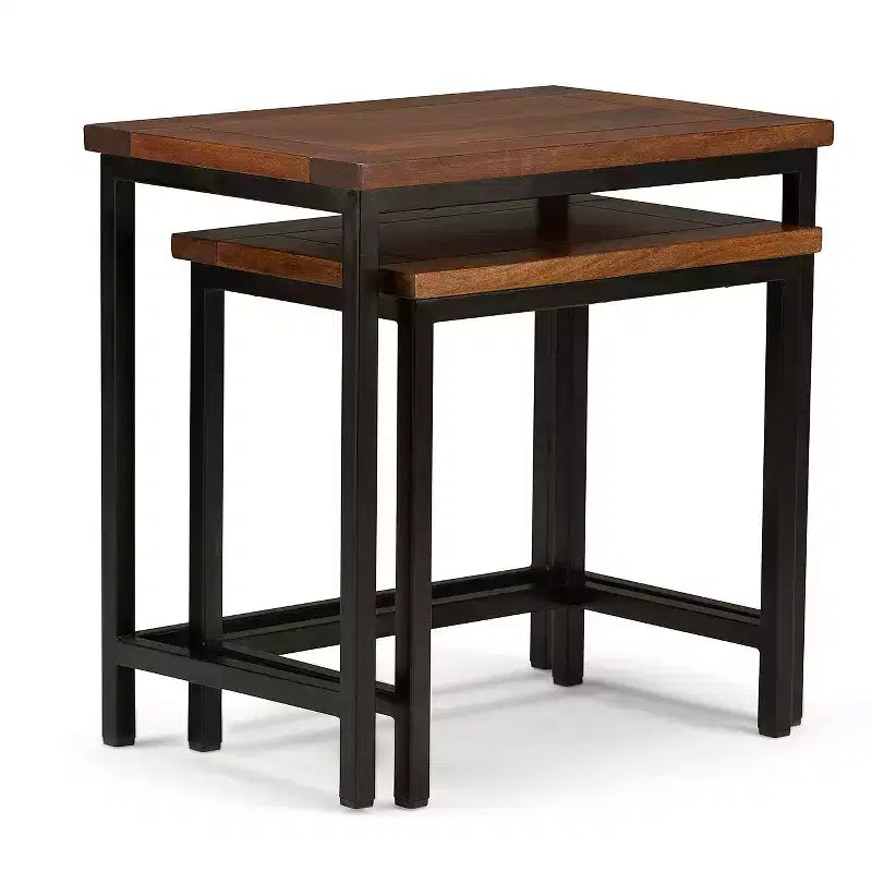 2pc 25" Rhonda Solid Mango Wood Nesting Side Table Dark Cognac Brown - WyndenHall