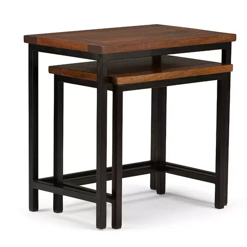 2pc 25" Rhonda Solid Mango Wood Nesting Side Table Dark Cognac Brown - WyndenHall
