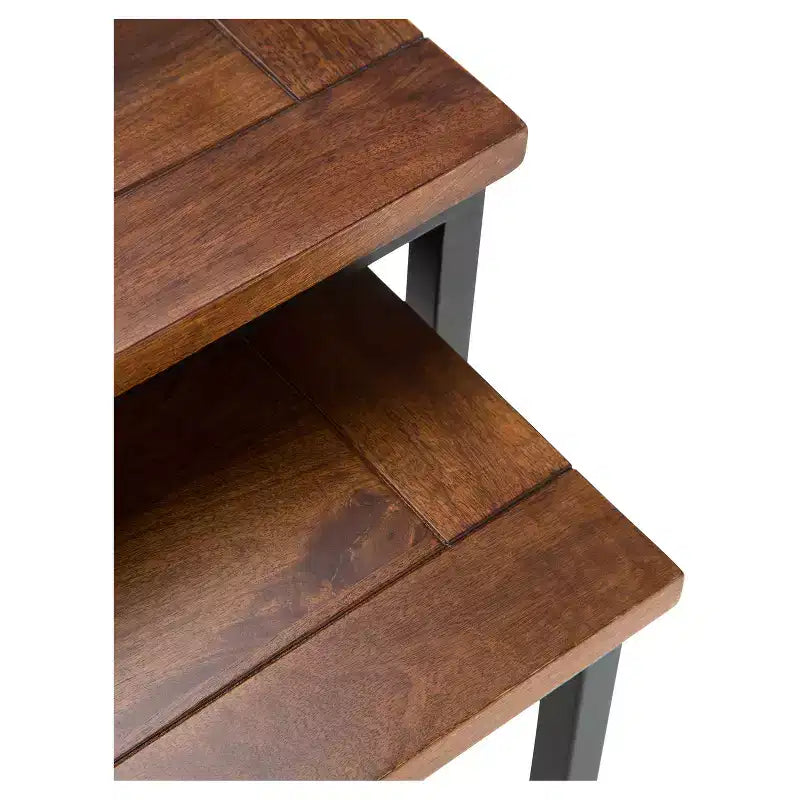 Tavolini impilabili 2 pezzi in legno massello di mango e metallo, 63,5 cm di larghezza