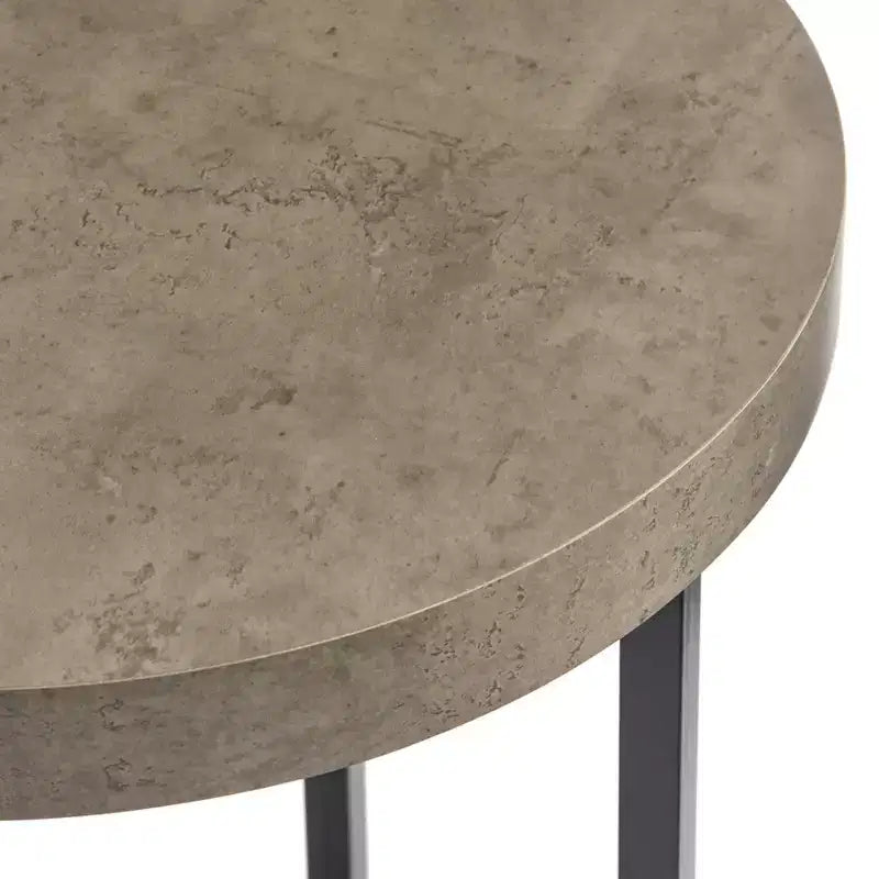 Tavolino rotondo da caffè con piano effetto marmo e base a croce in metallo