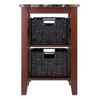 Tavolino con ripiano effetto marmo e cestini portaoggetti, Noce/Cioccolato