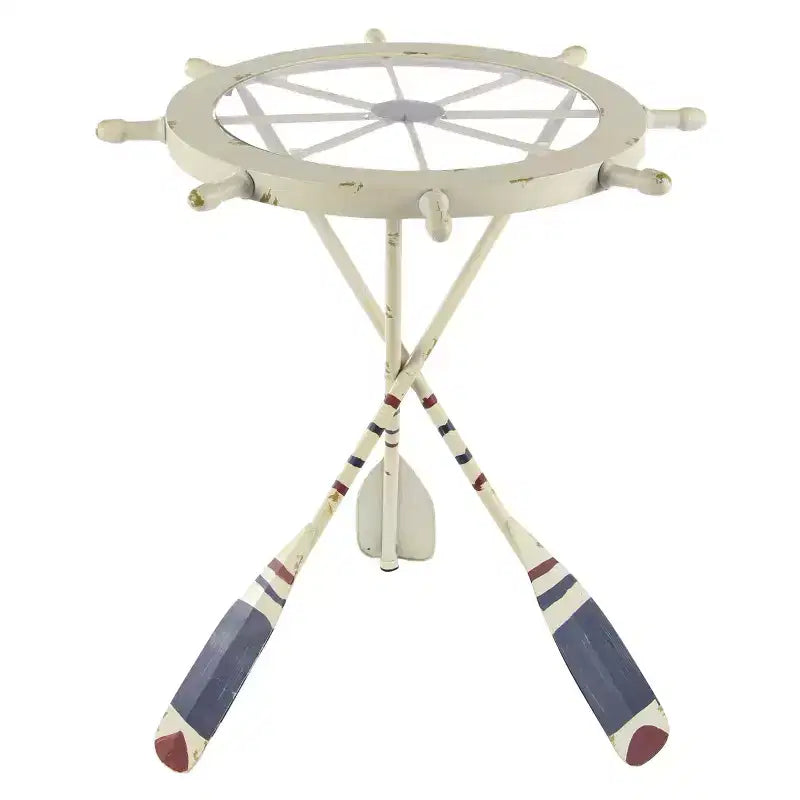 Metal Round Table White - Olivia & May: Coastal Style, 24" Height, Glass Top, No Shelves