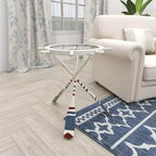 Tavolino Rotondo d'Appoggio in Metallo e Vetro – Stile Costiero, Bianco, Altezza 24"