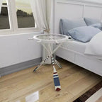 Tavolino Rotondo d'Appoggio in Metallo e Vetro – Stile Costiero, Bianco, Altezza 24"