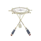 Tavolino Rotondo d'Appoggio in Metallo e Vetro – Stile Costiero, Bianco, Altezza 24"