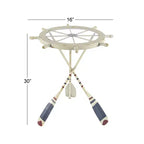 Tavolino Rotondo d'Appoggio in Metallo e Vetro – Stile Costiero, Bianco, Altezza 24"