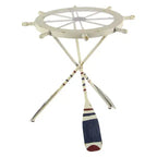 Tavolino Rotondo d'Appoggio in Metallo e Vetro – Stile Costiero, Bianco, Altezza 24"
