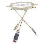 Tavolino Rotondo d'Appoggio in Metallo e Vetro – Stile Costiero, Bianco, Altezza 24"