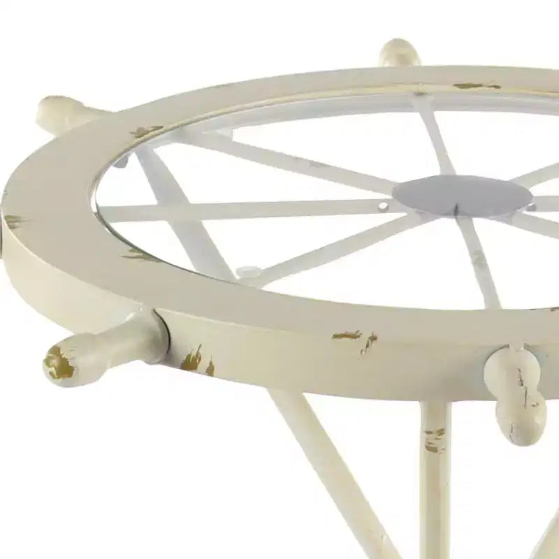 Tavolino Rotondo d'Appoggio in Metallo e Vetro – Stile Costiero, Bianco, Altezza 24"